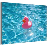 MuchoWow Aluminium schilderij 180x120 cm - Wanddecoratie metaal - Badeend - Dobberend - Roze - Metalen muurdecoratie woonkamer - Decoratie industrieel - Foto op dibond - Industriële accessoires slaapkamer