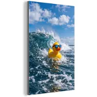 MuchoWow Aluminium schilderij 40x60 cm - Wanddecoratie metaal - Badeend - Stoer - Golven - Metalen muurdecoratie woonkamer - Decoratie industrieel - Foto op dibond - Industriële accessoires slaapkamer