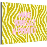 MuchoWow Aluminium schilderij 180x120 cm - Wanddecoratie metaal - Zebraprint - Priority - Roze - Metalen muurdecoratie woonkamer - Decoratie industrieel - Foto op dibond - Industriële accessoires slaapkamer