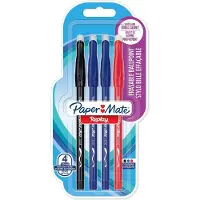 Paper Mate Replay uitwisbare balpennen | Medium punt (1,0 mm) | Zwarte, Blauwe en Roode Inkt | 4 stuks