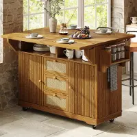 OKWISH Keukenkast - Uitklapbare Serveerwagen Met Dubbel Klapblad - 142,5 x 80 x 95 cm - Veel Opbergruimte - MDF Donkerbruin