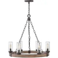 HINKLEY LED Kroonluchter | 6X E27 Max 40W | IP44 | Sequoia wood effect with rust Iron accents & Clear