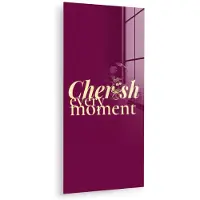 MuchoWow Glasschilderij 40x80 cm - Schilderij acrylglas - Cherish every moment - Cocktailglas - Bordeaux - Foto op glas - Muurdecoratie woonkamer - Wanddecoratie slaapkamer - Schilderijen