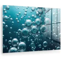 MuchoWow Glasschilderij 180x120 cm - Schilderij acrylglas - Luchtbellen - Dynamisch - Blauw - Foto op glas - Muurdecoratie woonkamer - Wanddecoratie slaapkamer - Schilderijen