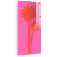 MuchoWow Glasschilderij 80x160 cm - Schilderij acrylglas - Palmbomen - Modern - Roze - Foto op glas - Muurdecoratie woonkamer - Wanddecoratie slaapkamer - Schilderijen