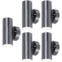 V-TAC Set van 5 buitenlampen roestvrij staal UP DOWN wandspots glas balkonlampen