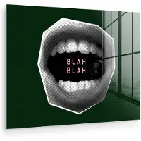 MuchoWow Glasschilderij 80x60 cm - Schilderij acrylglas - Mond - Groen - Illustratie - BLAH BLAH - Foto op glas - Muurdecoratie woonkamer - Wanddecoratie slaapkamer - Schilderijen