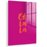 MuchoWow Glasschilderij 30x40 cm - Schilderij acrylglas - Oh la la - Roze - Oranje - Minimalistisch - Foto op glas - Muurdecoratie woonkamer - Wanddecoratie slaapkamer - Schilderijen
