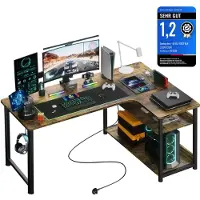 GTPLAYER - Schrijftafel met Plank - Hoekbureau met USB en Stopcontact - 120 cm