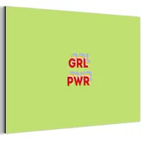 MuchoWow Aluminium schilderij 180x120 cm - Wanddecoratie metaal - Grl pwr - Groen - Rood - 3D - Metalen muurdecoratie woonkamer - Decoratie industrieel - Foto op dibond - Industriële accessoires slaapkamer