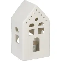 Relaxdays waxinelichthouder huisje - voor 1 theelichtje - 12 x 6,5 x 6 cm - theelichthuisje - tafeldecoratie - wit
