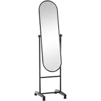 CLP Nane Spiegel - Staande spiegel - Make up spiegel - Passpiegel - Met wielen - Metaal - Oval - zwart