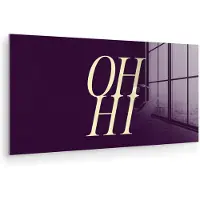 MuchoWow Glasschilderij 160x80 cm - Schilderij acrylglas - Oh hi - Paars - Minimalistisch - Foto op glas - Muurdecoratie woonkamer - Wanddecoratie slaapkamer - Schilderijen