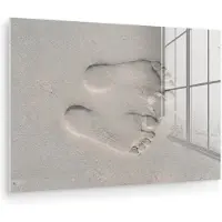 MuchoWow Glasschilderij 120x80 cm - Schilderij acrylglas - Voeten - Afdrukken - Zand - Foto op glas - Muurdecoratie woonkamer - Wanddecoratie slaapkamer - Schilderijen