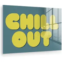 MuchoWow Glasschilderij 180x120 cm - Schilderij acrylglas - Chill out - Geel - Blauw - Foto op glas - Muurdecoratie woonkamer - Wanddecoratie slaapkamer - Schilderijen