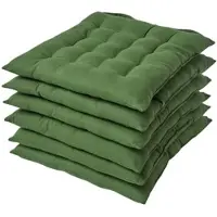 Homescapes stoelkussens – set van 6 zitkussens – katoen – 40x40 cm – olijfgroen – met lint – voor eetkamer & buitengebruik