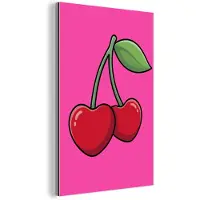 MuchoWow Aluminium schilderij 100x150 cm - Wanddecoratie metaal - Kers - Roze - Fruit - Metalen muurdecoratie woonkamer - Decoratie industrieel - Foto op dibond - Industriële accessoires slaapkamer