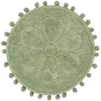 Homescapes ronde badmat bloem, 60 cm - badmat saliegroen met pompons