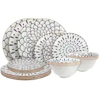 Cookinglife Serviesset Noria 18-delig / 6 personen - 6 dinerborden, 6 ontbijtborden en 6 kommen