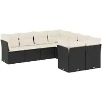 vidaXL 8-delige Loungeset met kussens poly rattan zwart