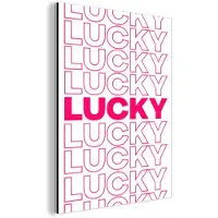 MuchoWow Aluminium schilderij 120x160 cm - Wanddecoratie metaal - Lucky - Roze - Patroon - Metalen muurdecoratie woonkamer - Decoratie industrieel - Foto op dibond - Industriële accessoires slaapkamer