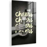 MuchoWow Glasschilderij 120x180 cm - Schilderij acrylglas - Cheers - Wijn - Zwart - Wit - Foto op glas - Muurdecoratie woonkamer - Wanddecoratie slaapkamer - Schilderijen