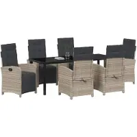 vidaXL Tuin Eettafel Set 7 st Lichtgrijs poly rattan