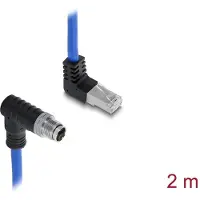 DeLOCK M12 Cable X-coded 8 pin male angled downwards to RJ45 plug angled upwards S/FTP shielded 2 m blue