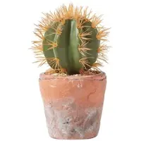 Homescapes Kleine kunstcactus met oranje doornen in een terracotta pot, 15 cm hoog