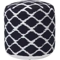 Homescapes Ronde poef met Ikat-patroon - blauw en wit, 40x45 cm