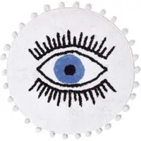 Homescapes Ronde Badmat Wit met Oogmotief, 60 cm - Badmat "Eye See You"