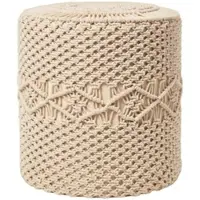 Homescapes Astrid – ronde macramé poef – natuurlijk katoen, 40 x 42 cm