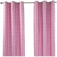Homescapes Roze geruit oogjesgordijn, set van 2 stuks, B 137 cm x L 182 cm