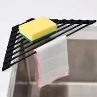 Famanu – Driehoekig afdruiprek voor servies - 40,8 x 7,2 cm - opvouwbare mat voor de wastafel in de keuken - 304 roestvrij staal/siliconen - als afdruip voor de gootsteen (zwart)