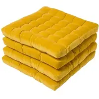 Homescapes stoelkussens – set van 4 zitkussens – fluweel – mosterdgeel – 40x40 cm – met lint – voor eetkamer & buitengebruik