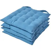 Homescapes stoelkussens – set van 4 zitkussens – katoen – 40x40 cm – blauw – met lint – voor eetkamer & buitengebruik