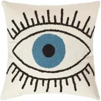 Homescapes Getuft Kussen Wit met Oog 45 x 45 cm – Decoratief Kussen “Eye See You”