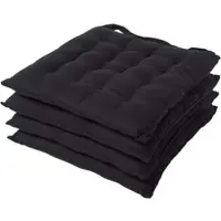 Homescapes stoelkussens – set van 4 zitkussens – katoen – 40x40 cm – zwart – met lint – voor eetkamer & buitengebruik