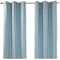 Homescapes blauw geruit ringgordijn in een verpakking van 2 stuks, B 137 cm x L 182 cm
