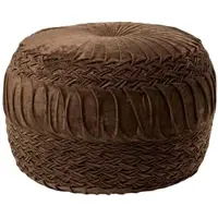 Homescapes Sofia – poef van gevlochten en geplooid fluweel – chocoladebruin, 50x35 cm