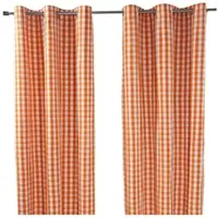 Homescapes oranje geruit oogjesgordijn in een verpakking van 2 stuks, B 137 cm x L 228 cm