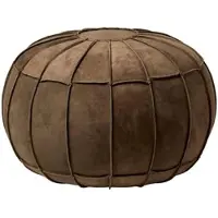 Homescapes Oosterse lederen poef rond bruin, 50 x 50 x 40 cm