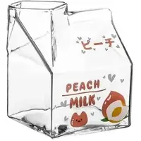 Wella 350ML Kawaii Vierkante Melkpak Glazen Beker Hittebestendig Schattig Aardbei Perzik Ontbijtbeker Puddingbeker Melkflessen, B