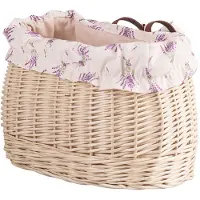 TheWickerStories The Wicker Stories – Rieten fietsmand whitewash met lavendelvoering – 2 leren riemen van 21 cm – Handgemaakt in Europa – Whitewash / Lavendel