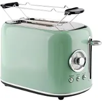 Emerio Retro Broodrooster - 800W Toaster - 2 Sleuven - Broodjeswarmer - 7 Temperatuur instellingen - Kruimellade - TO-133281 Groen