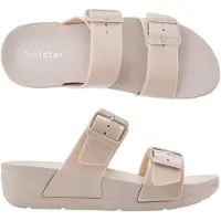 Holster Skyhigh vegan comfort slippers dames podologisch goedkeurd waterproof platform badslippers zandkleurig