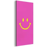 MuchoWow Aluminium schilderij 80x160 cm - Wanddecoratie metaal - Smiley - Vrolijk - Roze - Metalen muurdecoratie woonkamer - Decoratie industrieel - Foto op dibond - Industriële accessoires slaapkamer