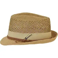 Herman chapeau petit bord relevé à l'arrière en paille papier tabac uni ajouré avec ceinture en lacet