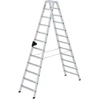 MUNK GmbH aluminium trapladder, 2 x 12 treden, 80 mm geribbeld, nivello ladderschoenen, ergo-pad handgreep, 150 kg draagvermogen, spreiderbeveiliging
