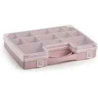 PlasticForte Opbergkoffertje/opbergdoos/sorteerbox 13-vaks kunststof oud roze 27 x 20 x 3 cm - Opbergbox
